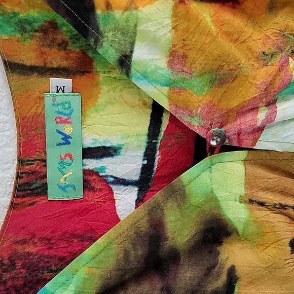 Jams World Tuscany Rayon Dress Colorful Sweetheart Neckline Flutter Sleeve Sz M - Picture 3 of 5